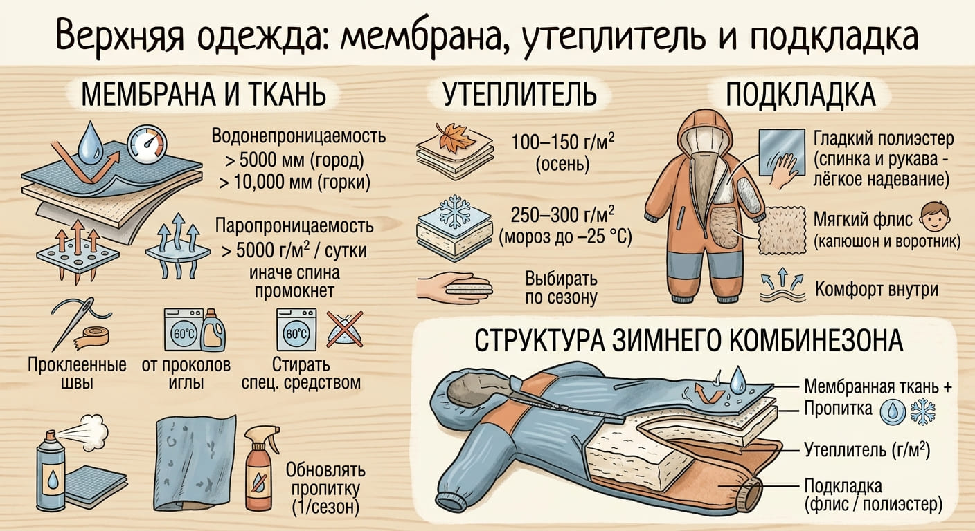 Мембрана, утеплитель и подкладка